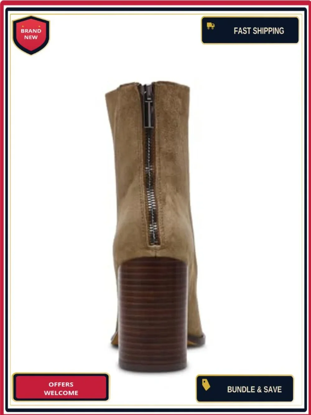 Suede Ankle Bootie Block Heel Zip Closure